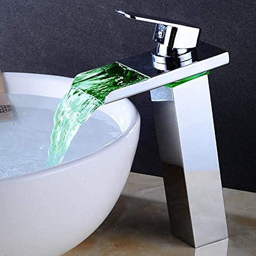 Laiton, LED tricolore, Robinet Cascade Lumineux, Salle de Bain, Lavabo Lavabo, Eau Chaude et Froide, Robinet Mitigeur Vie Intéressante