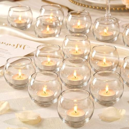 LAMORGIFT Transparente Kerzenhalter für Tischdekoration, kleine Votivkerzenhalter aus Glas, für Standard-Teelichter, Hochzeit, Brautparty, Geburtstagsparty, Tischdekoration, 24 Stück