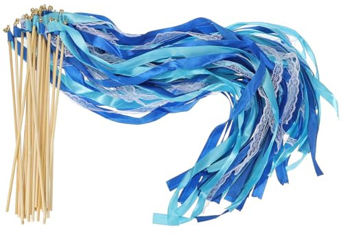 PATIKIL Ruban Bâtons Fée Baguettes, 50 Paquet Dentelle Soie Fée Bâton Baguette Envoyer Arrêt Diffuseurs pour Mariage Fête Anniversaire Vacances Célébration, Marine Bleu/Ciel Bleu