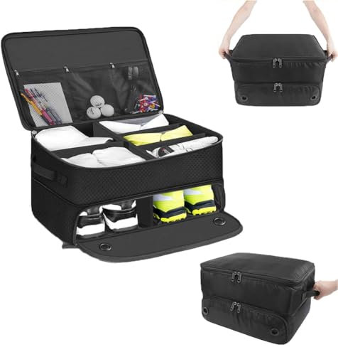 Golf Trunk Organizer - 3 Layers Locker Storage Bag With Separate Compartment for 2 Pair Shoes, Car Locker Efficient Storage for All Your Golf Accessories