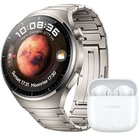 HUAWEI WATCH 4 Pro Smartwatch, Cristal curvo 3D, Controla Tu Salud, Llamadas Móviles Esim, Otras Interacciones, duración de Batería hasta 21 días, Compatible con Android e iOS, Titanio + FreeBuds SE 2