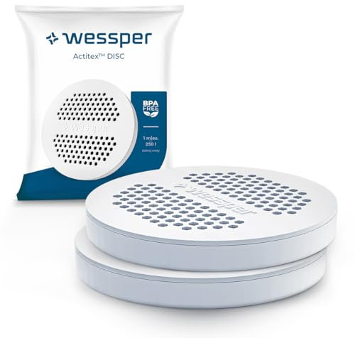 Wessper Filtro de Agua MicroDisc Paquete de 2 | Disco Filtrante de Repuesto para Botellas y Garrafas Brita MicroDisc | Carbón Activo no Tejido, Micropartículas, Reducción de Cloro y Metales Pesados