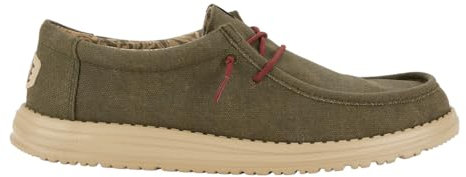 HEYDUDE Wally Waxed Canvas - Zapatos Estilo Mocasín para Hombre, Olive, 45