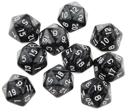 Yiotfandoll Polyedrische Würfel, D20, 20 mm, Acryl, 20 Seiten, Spielwürfel für RPG, MTG, DND, Tischspiele, Schwarz, 10 Stück