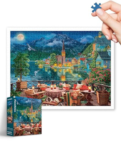 PieceRelax Puzzle 1200 Teile für Erwachsene & Kinder ab 14 – Image World - Evening by The Lake in Hallstatt [H3519], 58,9 x 44,7 cm, Herausforderung & Achtsamkeit für Ihre Me-Time