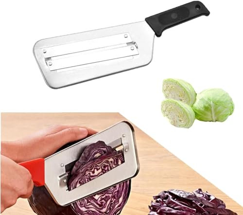 Stainless Steel Double-Layer Slicer, Kitchen Vegetable Knife Shredder Slicer Chopper, Cabbage Cutter,Cabbage Chopper Shredder for Coleslaw Cabbage Slaw Chopper Knife (Black)