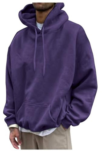 Felpa con cappuccio da uomo in memory foam, per autunno e inverno, casual, ampio, tinta unita, con cappuccio, per uomo alto, Viola, 3XL