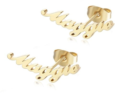 MMXX Namensohrringe Personalisierte Benutzerdefinierte Ohrringe für Frauen Benutzerdefinierte Namensohrringe Namensohrstecker Personalisierter Benutzerdefinierter Schmuck (A2: Gold)