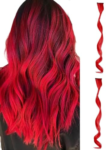 2 x Clip-In Hair Extension Highlights Streaks, Colourful Hair Highlights (Curly Red x 2)
