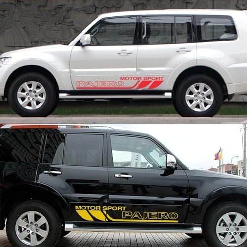 LYABYT 2 STÜCKE Auto Tür Seite Aufkleber Sport Streifen Dekoration Tuning Auto Zubehör Vinyl Film Aufkleber, für Mitsubishi Pajero Motor
