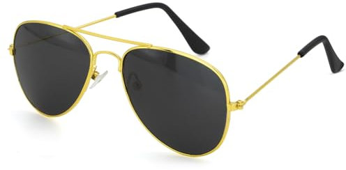 ALLY-MAGIC Kids Pilot Sunglasses Kids Police Costume Sunglasses Polarized Black Lense Eyeglasses for Children Lightweight Frame UV400 Retro Classic Pilot Style Y9ETFXYMJ (Gold)