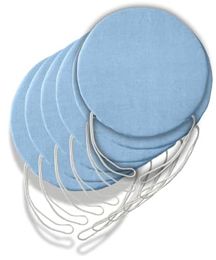 6 runde Sitzkissen für Küchenstuhl, abnehmbarer Bezug, Stuhlkissen mit Bändern, hergestellt in Italien, Dicke 3 cm, Dekoration für Zuhause (Hellblau, Durchmesser 40 cm)