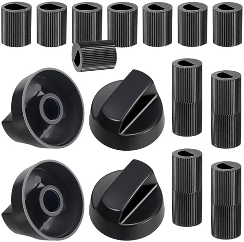4 Pack Black Control Knobs with Replacement for 12 Adapters, Stove Knobs Replacements, Upgrade Knobs, Wide Application for for Oven Stove Range