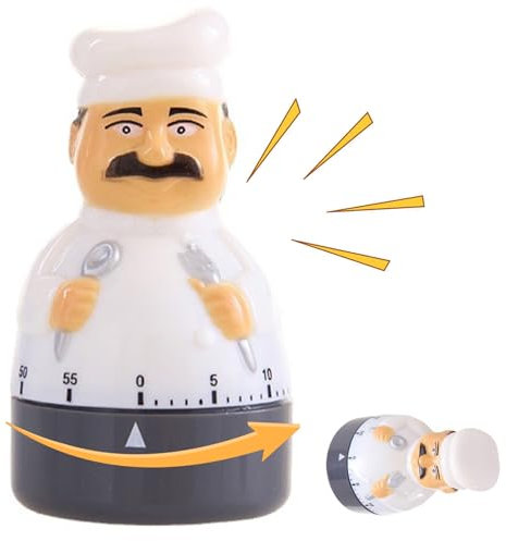 Egg Timer 60 Minutes, Mechanical Kitchen Timer, Rotating for Cooking, Cute Chef Design Countdown Timer with Alarm for Showering, Bathroom, Baking, Egg Timer