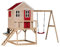 Wendi Toys M23R-K Kinder Gartenhaus mit Schaukel und Matschküche mit Wassertank, 192 x 350 x 242 cm, Rot, FSC Holz – Outdoor-Spielhaus mit Küchen- und Schaukelfunktion,