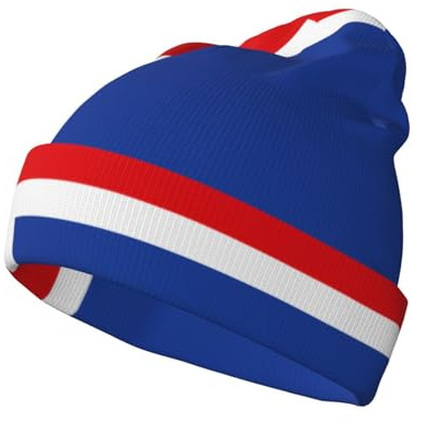 YaWea Warme Mütze mit Flagge von Island, für Herren und Damen, dehnbar, warm, Wintermütze, Unisex, modisch, gestrickt, mit Bündchen, Schwarz, Schwarz, Einheitsgr��e