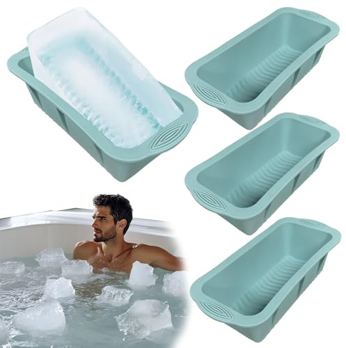 QQdou Large Ice Cube Tray, 4 Pcs Silicone Ice Cube Moulds, Big Square Ice Cube Moulds, Easy-Release Reusable Giant Trays Making, for Freezer Containers Ice Bath Cold Plunge Tub or Coolers