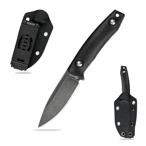 SDOKEDC DC53 Stahl Outdoor messer Jagdmesser Feststehende Klinge G10 Griff mit Kydex Scheide für Männer EDC Camping Survival (Schwarze Steinwäsche + schwarzer Griff)