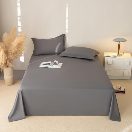 JIALIANG Bettlaken ohne Gummizug 150 x 230 cm für 2 Personen Bettlaken - weiches und pflegeleichtes Betttuch aus 100% Baumwolle ohne Gummizug dunkelgrau
