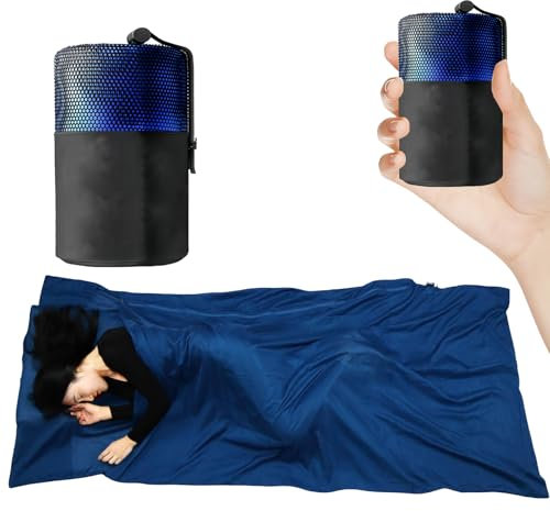 Sacco a Pelo In Microfibra, Sacco A Pelo Ultraleggero, Sacco Nanna da Viaggio, 220x90cm, 220g, Ideale per Il Campeggio, L'escursionismo, L'ostello E I Viaggi Di Lavoro