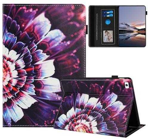 TEDTIKJT Funda Compatible con iPad Mini 5/Mini 4/Mini 3/Mini 2/Mini 1 7.9 Funda PU Cuero Flip Cover con Ranura para Tarjetas Stand Protectora Patrón Pintado Carcasa,Flores moradas