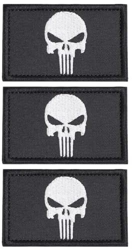 3 Pieces Skull Punisher Patch Death Skull Badge with Clasp for Jackets Pants Hats Backpacks Outdoor Enthusiasts Embellishment Gear 8x5cm/3.1x1.9inches