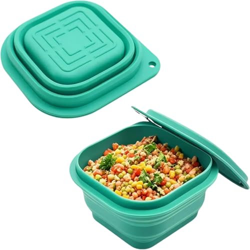 ZFFOZZ Boîte à Bento Pliable en Silicone de Grande Capacité, Idéale pour Les Pique-niques en Plein Air, Les Repas Légers et Les Salades(Green,2pack)