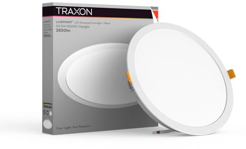 TRAXON LUXPOINT® Placa downlight LED - Filbert Circular 20,5W Luz Neutra 4000K 1900Lm PS techo Empotrable Driver integrado, Corte techo Ø200-205mm IP20 interior (Luz Neutra 4000K, Pack 2 und 20,5W)
