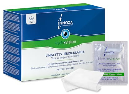 INNOXA Laboratoires - 20 Lingettes Nettoyantes Oculaires - Hygiène Paupières et Cils - Secheresse Oculaire - Orgelets - Chalazions - Blépharoconjonctivites - Irritation - Démangeaison - Idéal Voyage