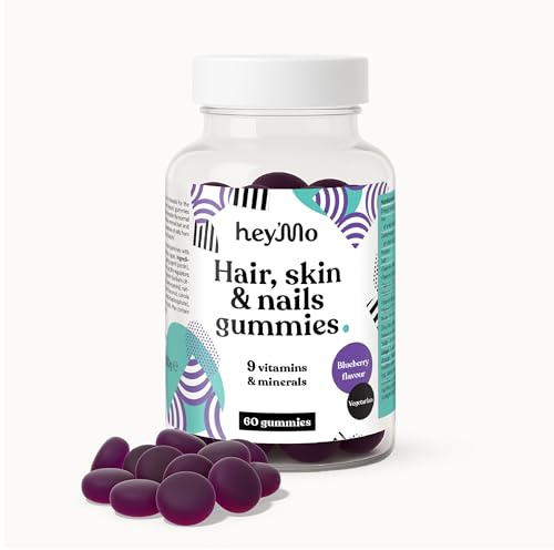 Hey'Mo Haarvitamine Gummies mit Biotin für Haare, Zink und Selen, Blaubeere | Hair Skin Nails Gummibärchen für Erwachsene mit Biotin, Zink, Selen sowie Vitamin C, A, D, E, B6 & B12 mit Blaubeergeschmack.