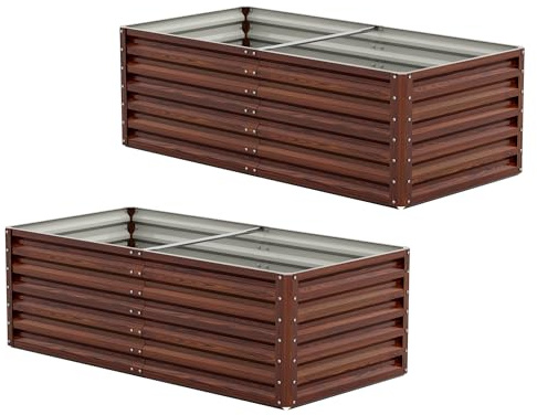 Amopatio Hochbeet Metall 2er-Set, Pflanzbeet Hochbeete für Garten, 180x90x60cm, Hochbeete-kit 970 L für Gemüse Blumen Sukkulenten Kräuter, Blumenbeet & Pflanzentrog, Verzinkter Stahl, Holzmaserung