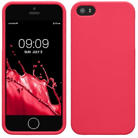 kwmobile Hülle für Apple iPhone SE (1.Gen 2016) / iPhone 5 / iPhone 5S TPU Case - Handyhülle unterstützt kabelloses Laden, Flexible Schutzhülle, gummiertes Cover in Neon Pink