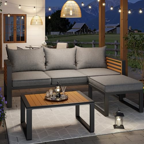BTM Gartenlounge-Set,Gartensofa-Set für 3-4 Personen, Modernes Outdoor-Sofa-Set, Gartenmöbel-Set mit verzinktem Eisenrahmen,Loungemöbel, Balkonset Garten & Terrasse