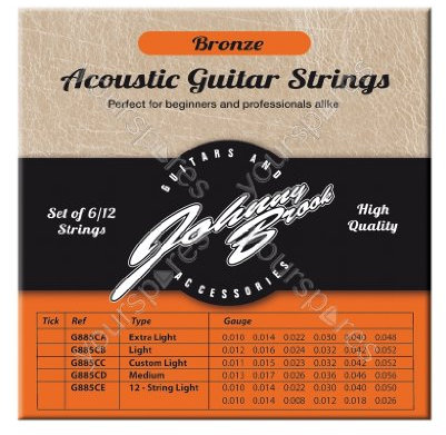 12 hochwertige JOHNNY BROOK Set Bronze Acoustic Gitarrensaiten für 12 saitige Gitarren (Stärke Light)