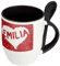 Namenstasse Emilia - Löffel-Tasse mit Namens-Motiv Blumenherz - Becher, Kaffeetasse, Kaffeebecher, Mug - Schwarz