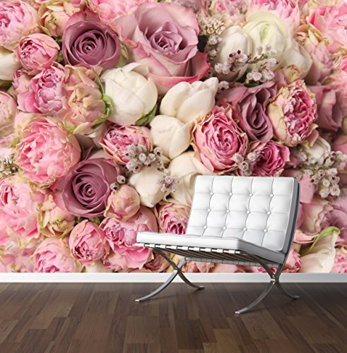 Pink Roses Wall Mural Photo Wallpaper Wedding Backdrop (XX Large 3000mm x 2400mm)