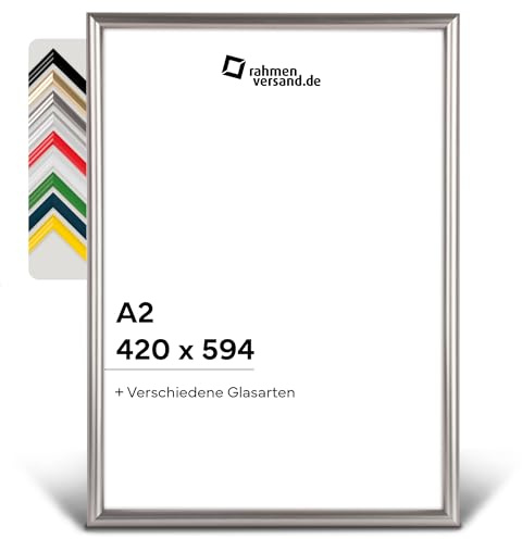 PANORAHMA BILDERRAHMEN Kunststoff Bilderrahmen 42 x 59,4 cm (DIN A2), Platin/Bilder Rahmen zum Aufhängen/Kunststoff Rahmen mit Echtglas