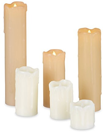 Relaxdays LED Kerzen Set, 6 Echtwachskerzen flammenlos, elektrische Kerzen flackernd, Batterie, Durchmesser 5 cm, creme