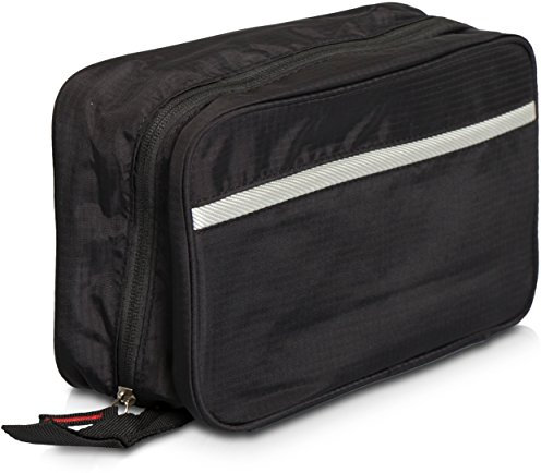 Kulturbeutel zum Aufhängen mit Zubehör Set - 4 Fächer - Ausklappbare Kosmetiktasche inkl. Abfüllflaschen für Seife und Creme