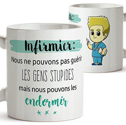 Tazza in Francese per Infermiera - Non possiamo Curare Le Persone stupide ma possiamo metterle a Dormire - Mug/Mug per Mestieri/Professioni. Regali per Infermieri