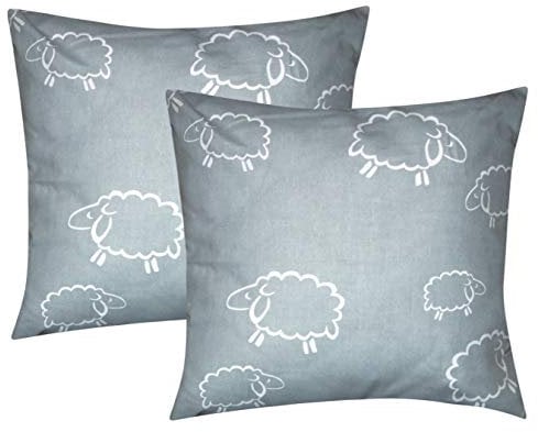 Heubergshop Baumwoll Renforcé Kissenbezug - 2er Set in 40x40cm - Schafe Lämmer Tiere - Kopfkissen-Bezug, Kissenhülle, Doppelpack, Dekokissenbezug - 100% Baumwolle, Kinder (99/7)