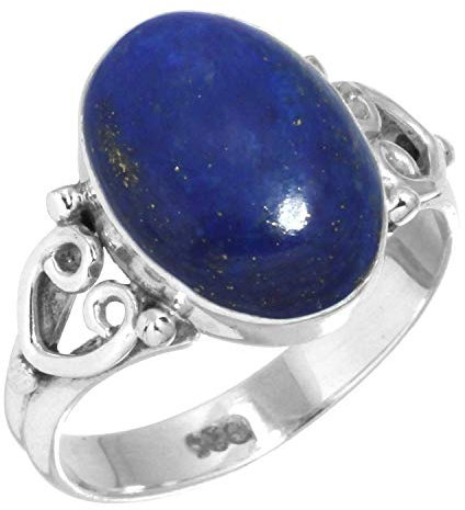 Jeweloporium 925 Silber Ringe für Frauen Größe 50(15.9) Blau Echt Lapislazuli Edelstein Solitär Silber Ringe Hochzeit Geschenk Kostüm Schmuck
