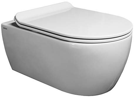 SSWW | Spülrandloses Hänge-WC, weiße Keramik-Toilette inkl. WC Sitz mit Softclose-Funktion, Wand-WC | 54,5 cm lang