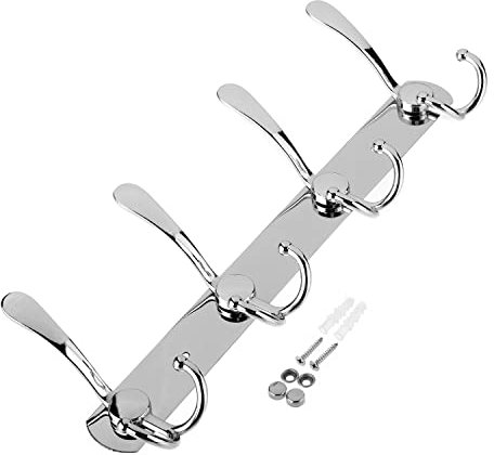 MroMax Kleiderhaken, 35 cm Länge, 4 Reihen, Wandmontage, Handtuchhalter, Kleiderhaken, silberfarben, 1 Stück