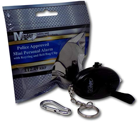 Minder® 140db Police Approved Mini Minder Loud Personal Staff Panic Rape Attack Safety Security Alarm Keyring with Torch - Secured by Design Approved (Police Preferred Specification) (Black)