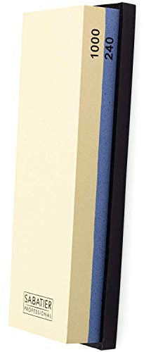 Sabatier Professional Knife Sharpening Block - Dual Japanese Type Whetstone 240/1000 Grit - Waterstone Sharpener with Slip Free Rubber Block. High-End Combination Stone to Keep Blades Sharp