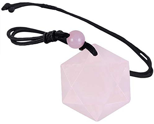 KYEYGWO Unisex Davidstern-Anhänger mit Verstellbar Nylonseil, Rosenquarz David Stern Halskette Hexagramm Edelstein Kettenanhänger Reiki Schmuck für Amulett, Heilung, Religiöser