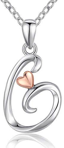 CELESTIA Donna Collana Iniziali Lettera G, Alfabeto e Cuore Ciondolo Gioielli di Argento Sterling 925 e Oro Rosa