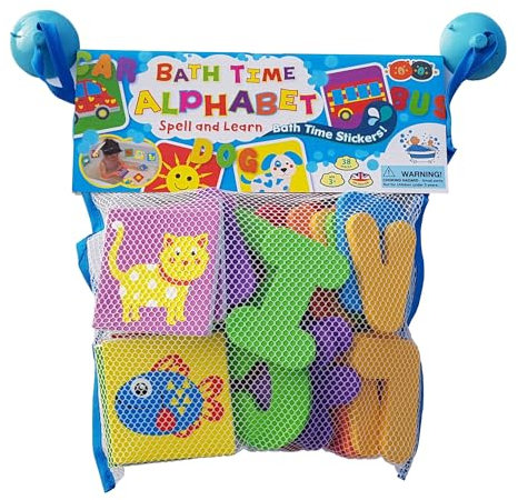 Buddy & Barney Bath Toy Stickers - Bath Alphabet, Letters and Numbers Stickers for Kids | 38 Pieces Spell & Learn Foam Bath Toys with Storage Bag for Kids