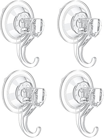VIS'V Ganchos de ventosa, pequeños ganchos transparentes de succión de ducha resistentes con ganchos extraíbles reutilizables para baño, azulejos, pared, ventana, puerta de vidrio, 4 piezas